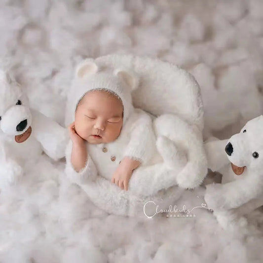 0-1 Monat Baby Junge Mädchen Bär Bodys Outfit Neugeborenen Fotografie Requisiten Gestrickte Nerz Haar Strampler Fotografie Requisiten