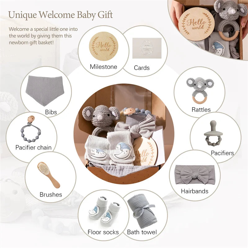 Baby Bad Set Decke Holz bürste Neugeborenen Meilensteine Monats karten Bades pielzeug für Babys Säugling Foto Requisiten Geburts geschenke Box