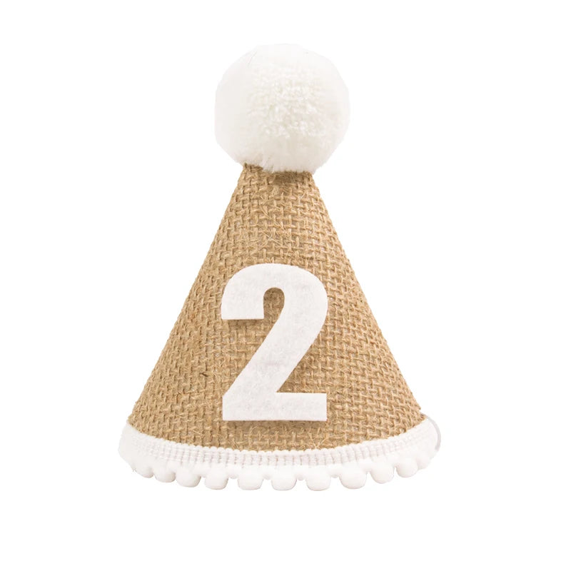 Sackleinenhut Baby Erster Geburtstag Party Leinen Filzhut 1. 2. 3. Jahre Kinder Babyparty Hut Geburtstag Stirnband Dekoration