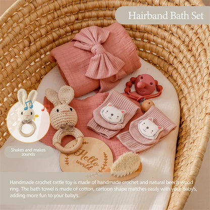 Baby Bad Set Decke Holz bürste Neugeborenen Meilensteine Monats karten Bades pielzeug für Babys Säugling Foto Requisiten Geburts geschenke Box