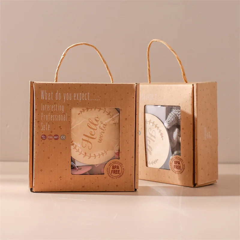 Baby Bad Set Decke Holz bürste Neugeborenen Meilensteine Monats karten Bades pielzeug für Babys Säugling Foto Requisiten Geburts geschenke Box