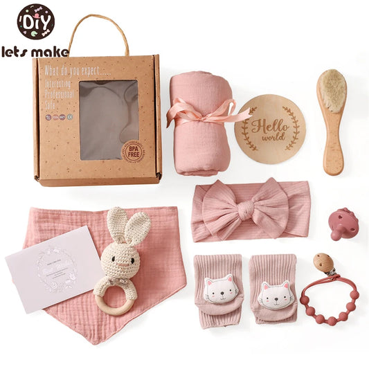 Baby Bad Set Decke Holz bürste Neugeborenen Meilensteine Monats karten Bades pielzeug für Babys Säugling Foto Requisiten Geburts geschenke Box