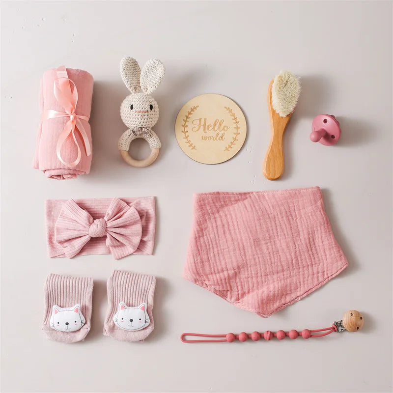 Baby Bad Set Decke Holz bürste Neugeborenen Meilensteine Monats karten Bades pielzeug für Babys Säugling Foto Requisiten Geburts geschenke Box