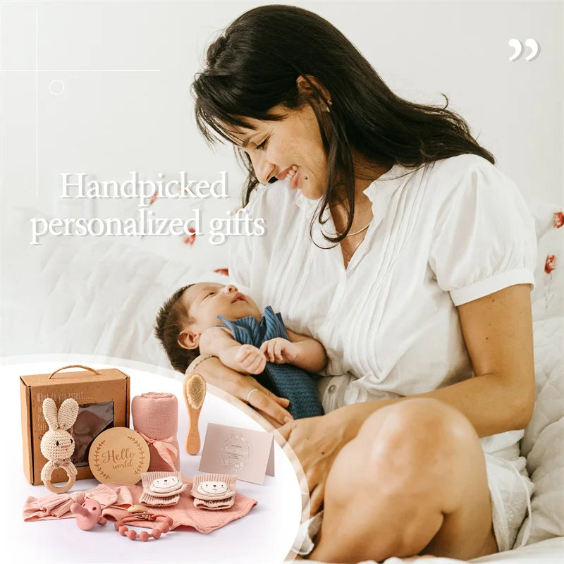 Baby Bad Set Decke Holz bürste Neugeborenen Meilensteine Monats karten Bades pielzeug für Babys Säugling Foto Requisiten Geburts geschenke Box