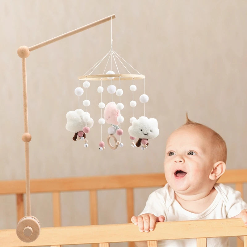 Baby Krippe Mobile Rassel Spielzeug Für 0-12 Monate Cartoon Filz Wald Tier Bett Glocke Hängen Holz Halterung Mobile newbaby Rassel Spielzeug