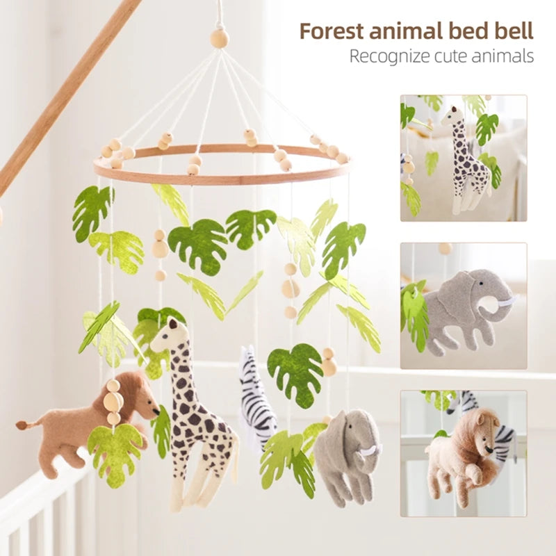 Baby Krippe Mobile Rassel Spielzeug Für 0-12 Monate Cartoon Filz Wald Tier Bett Glocke Hängen Holz Halterung Mobile newbaby Rassel Spielzeug