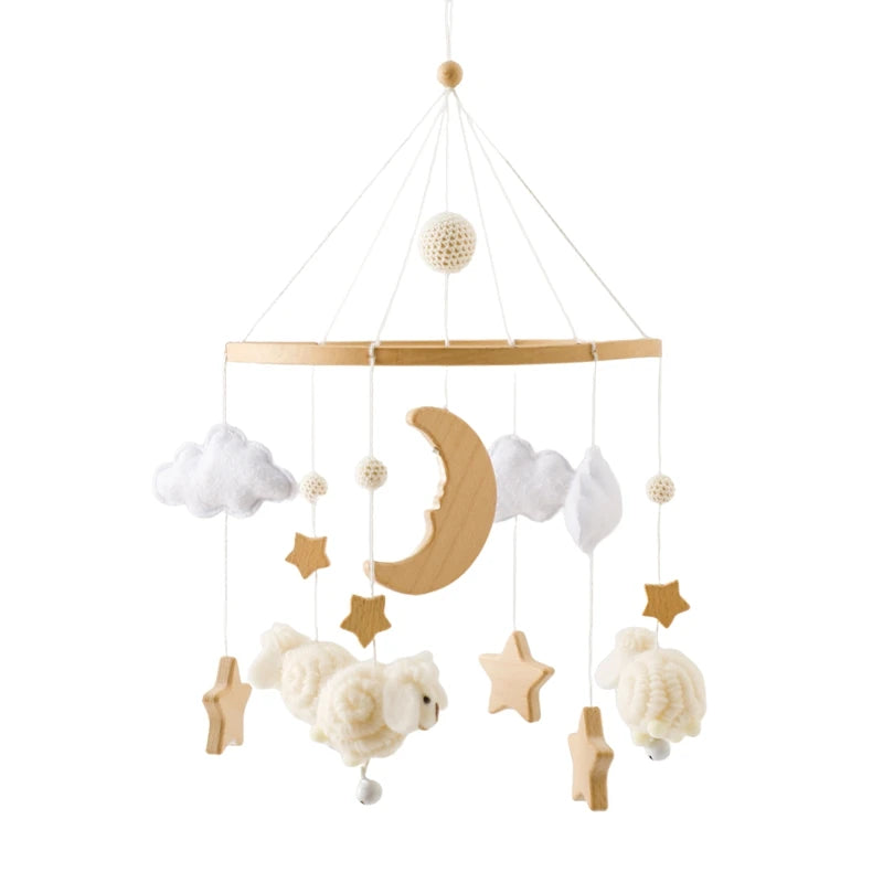Baby Krippe Mobile Rassel Spielzeug Für 0-12 Monate Cartoon Filz Wald Tier Bett Glocke Hängen Holz Halterung Mobile newbaby Rassel Spielzeug