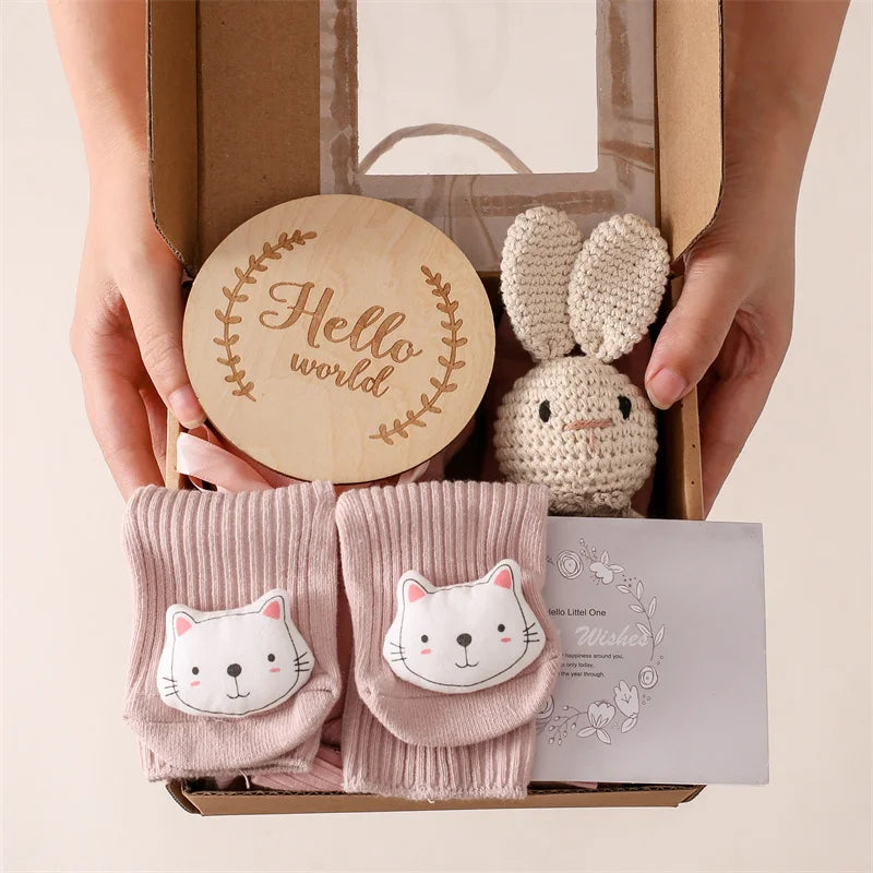 Baby Bad Set Decke Holz bürste Neugeborenen Meilensteine Monats karten Bades pielzeug für Babys Säugling Foto Requisiten Geburts geschenke Box