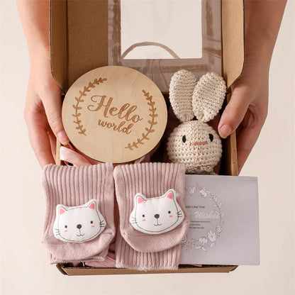 Baby Bad Set Decke Holz bürste Neugeborenen Meilensteine Monats karten Bades pielzeug für Babys Säugling Foto Requisiten Geburts geschenke Box