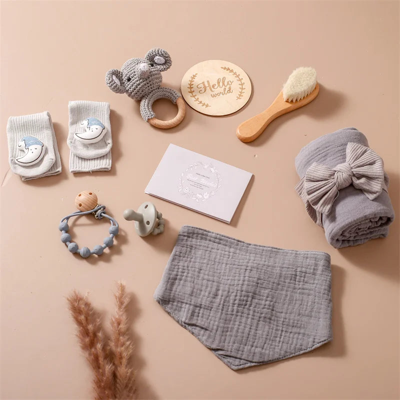 Baby Bad Set Decke Holz bürste Neugeborenen Meilensteine Monats karten Bades pielzeug für Babys Säugling Foto Requisiten Geburts geschenke Box