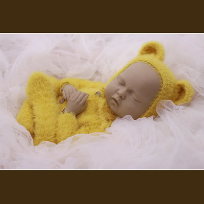 0-1 Monat Baby Junge Mädchen Bär Bodys Outfit Neugeborenen Fotografie Requisiten Gestrickte Nerz Haar Strampler Fotografie Requisiten