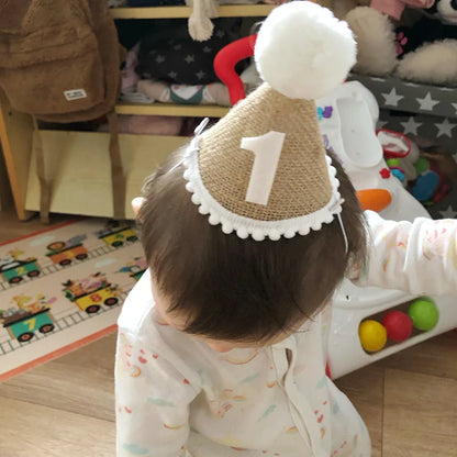 Sackleinenhut Baby Erster Geburtstag Party Leinen Filzhut 1. 2. 3. Jahre Kinder Babyparty Hut Geburtstag Stirnband Dekoration