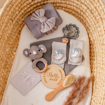 Baby Bad Set Decke Holz bürste Neugeborenen Meilensteine Monats karten Bades pielzeug für Babys Säugling Foto Requisiten Geburts geschenke Box