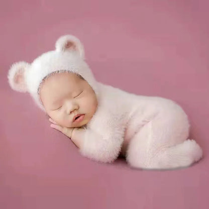 0-1 Monat Baby Junge Mädchen Bär Bodys Outfit Neugeborenen Fotografie Requisiten Gestrickte Nerz Haar Strampler Fotografie Requisiten