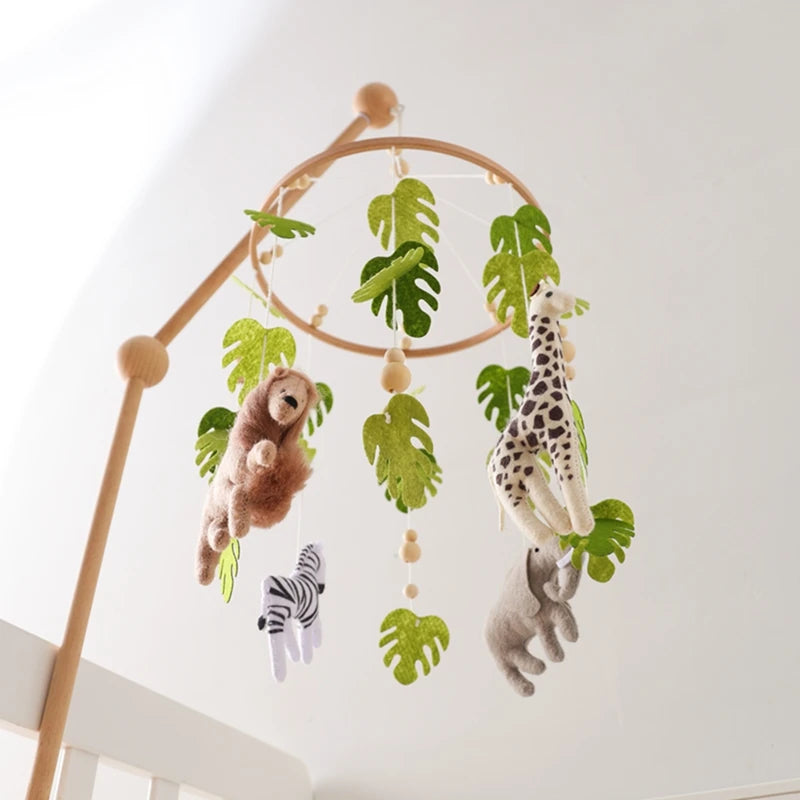 Baby Krippe Mobile Rassel Spielzeug Für 0-12 Monate Cartoon Filz Wald Tier Bett Glocke Hängen Holz Halterung Mobile newbaby Rassel Spielzeug