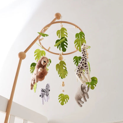 Baby Krippe Mobile Rassel Spielzeug Für 0-12 Monate Cartoon Filz Wald Tier Bett Glocke Hängen Holz Halterung Mobile newbaby Rassel Spielzeug