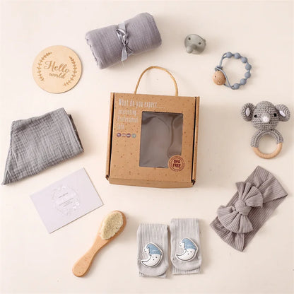 Baby Bad Set Decke Holz bürste Neugeborenen Meilensteine Monats karten Bades pielzeug für Babys Säugling Foto Requisiten Geburts geschenke Box