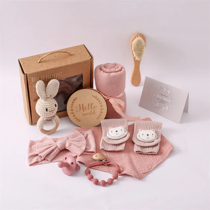 Baby Bad Set Decke Holz bürste Neugeborenen Meilensteine Monats karten Bades pielzeug für Babys Säugling Foto Requisiten Geburts geschenke Box