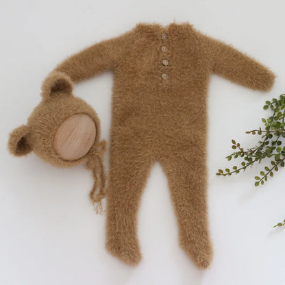 0-1 Monat Baby Junge Mädchen Bär Bodys Outfit Neugeborenen Fotografie Requisiten Gestrickte Nerz Haar Strampler Fotografie Requisiten