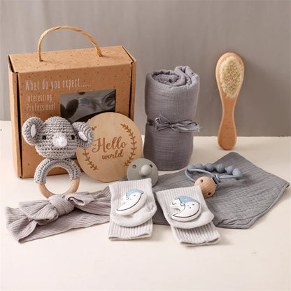 Baby Bad Set Decke Holz bürste Neugeborenen Meilensteine Monats karten Bades pielzeug für Babys Säugling Foto Requisiten Geburts geschenke Box