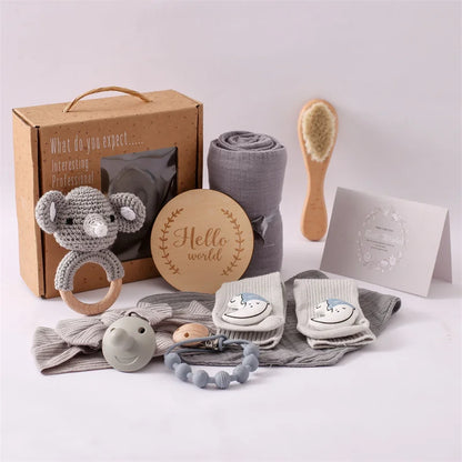 Baby Bad Set Decke Holz bürste Neugeborenen Meilensteine Monats karten Bades pielzeug für Babys Säugling Foto Requisiten Geburts geschenke Box