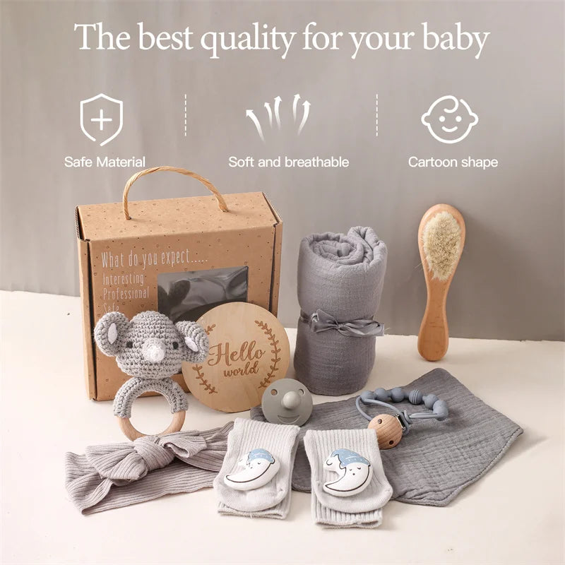 Baby Bad Set Decke Holz bürste Neugeborenen Meilensteine Monats karten Bades pielzeug für Babys Säugling Foto Requisiten Geburts geschenke Box