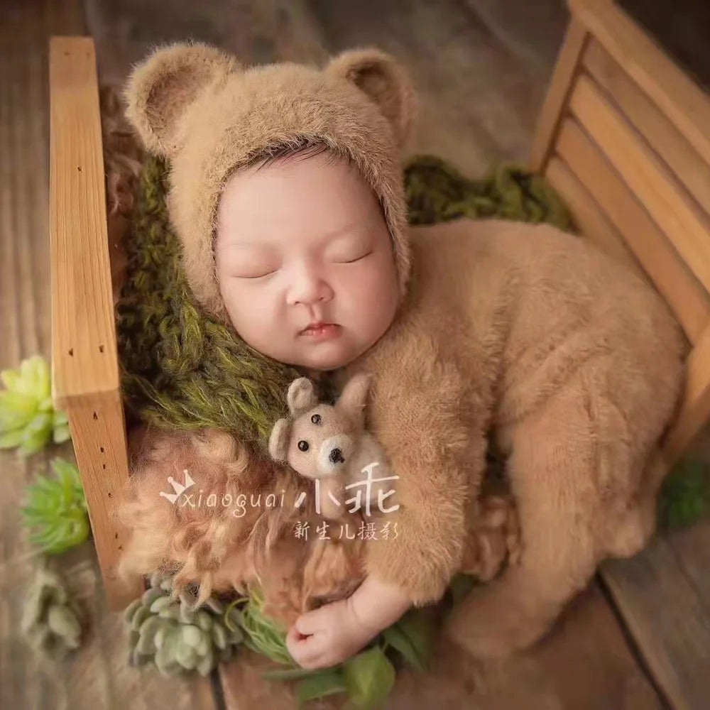 0-1 Monat Baby Junge Mädchen Bär Bodys Outfit Neugeborenen Fotografie Requisiten Gestrickte Nerz Haar Strampler Fotografie Requisiten
