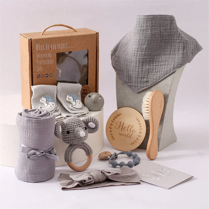 Baby Bad Set Decke Holz bürste Neugeborenen Meilensteine Monats karten Bades pielzeug für Babys Säugling Foto Requisiten Geburts geschenke Box