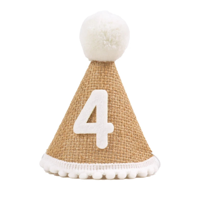 Sackleinenhut Baby Erster Geburtstag Party Leinen Filzhut 1. 2. 3. Jahre Kinder Babyparty Hut Geburtstag Stirnband Dekoration