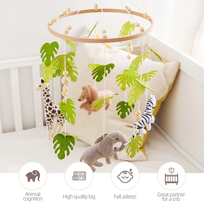 Baby Krippe Mobile Rassel Spielzeug Für 0-12 Monate Cartoon Filz Wald Tier Bett Glocke Hängen Holz Halterung Mobile newbaby Rassel Spielzeug
