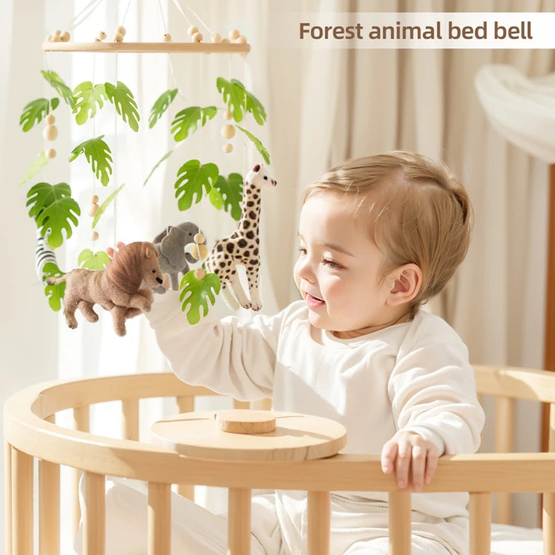 Baby Krippe Mobile Rassel Spielzeug Für 0-12 Monate Cartoon Filz Wald Tier Bett Glocke Hängen Holz Halterung Mobile newbaby Rassel Spielzeug