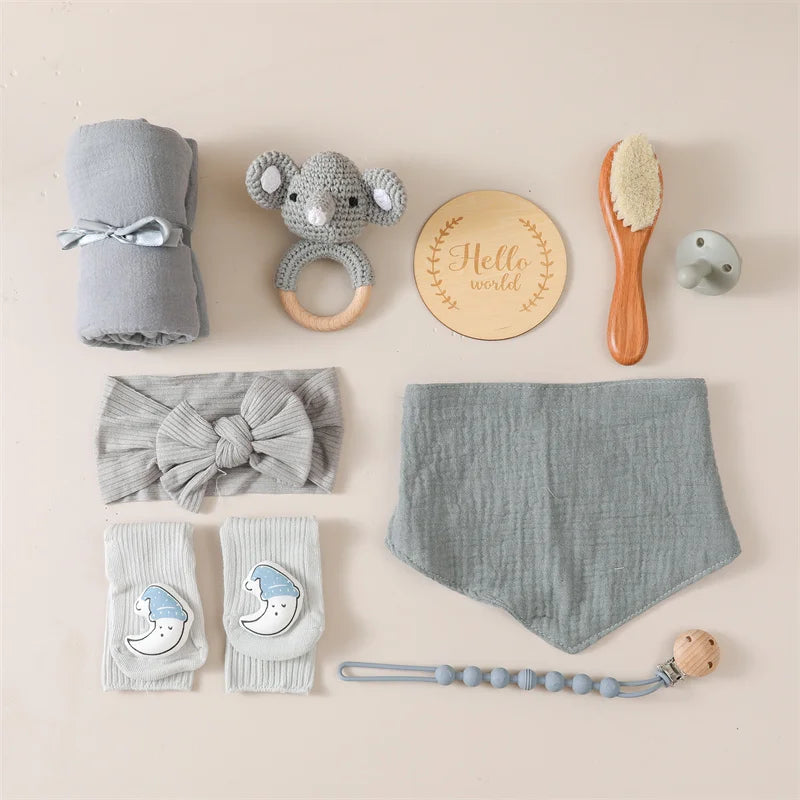 Baby Bad Set Decke Holz bürste Neugeborenen Meilensteine Monats karten Bades pielzeug für Babys Säugling Foto Requisiten Geburts geschenke Box