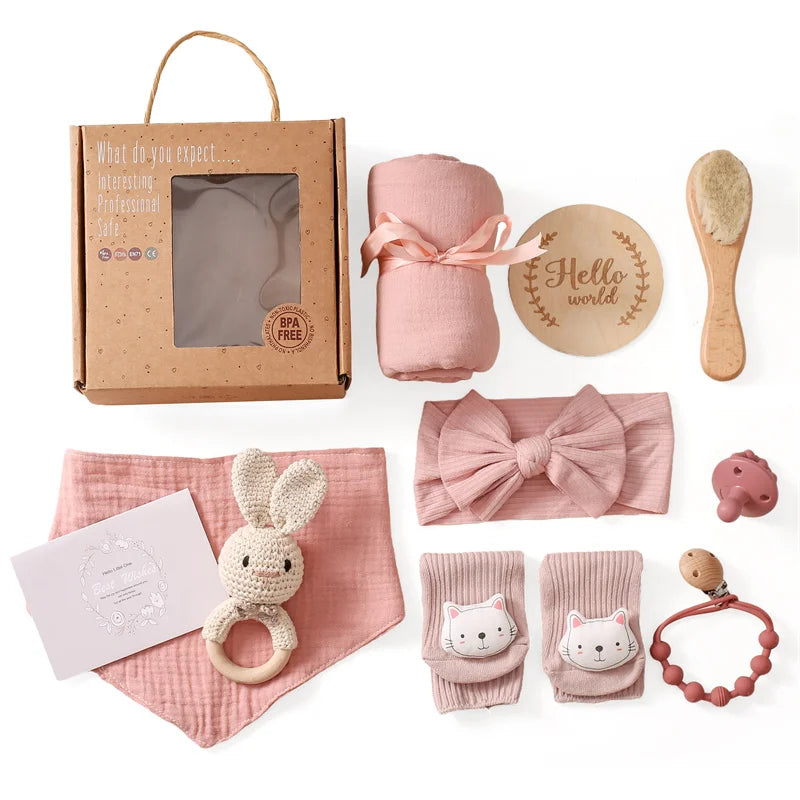 Baby Bad Set Decke Holz bürste Neugeborenen Meilensteine Monats karten Bades pielzeug für Babys Säugling Foto Requisiten Geburts geschenke Box