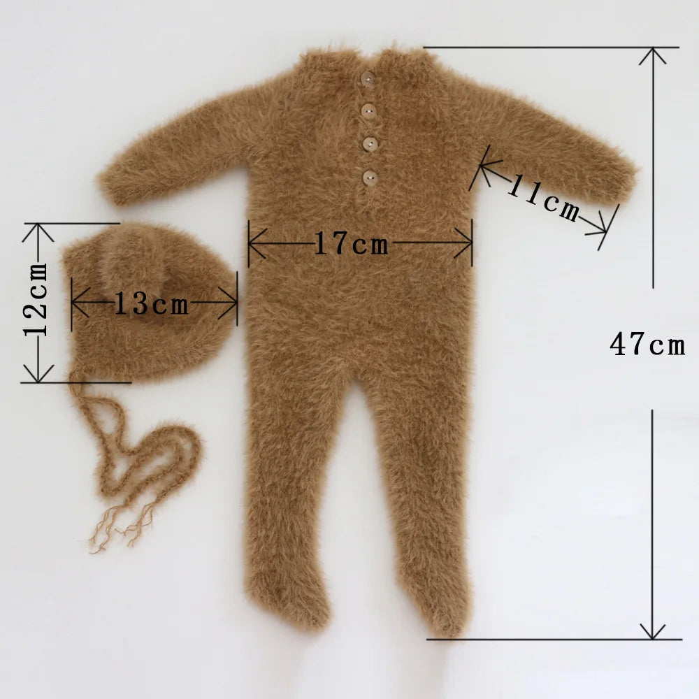 0-1 Monat Baby Junge Mädchen Bär Bodys Outfit Neugeborenen Fotografie Requisiten Gestrickte Nerz Haar Strampler Fotografie Requisiten