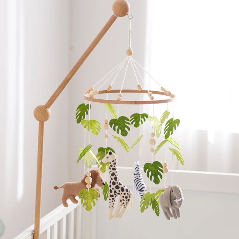 Baby Krippe Mobile Rassel Spielzeug Für 0-12 Monate Cartoon Filz Wald Tier Bett Glocke Hängen Holz Halterung Mobile newbaby Rassel Spielzeug