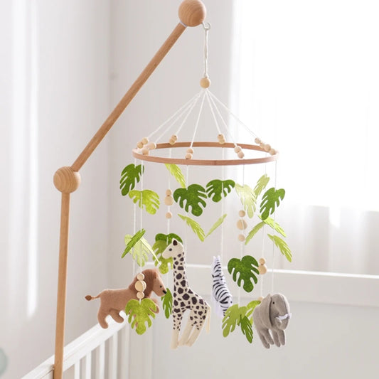 Baby Krippe Mobile Rassel Spielzeug Für 0-12 Monate Cartoon Filz Wald Tier Bett Glocke Hängen Holz Halterung Mobile newbaby Rassel Spielzeug