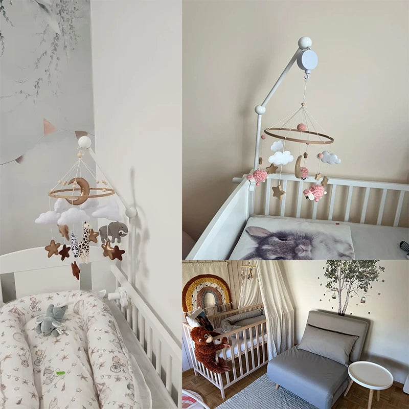Baby Krippe Mobile Rassel Spielzeug Für 0-12 Monate Cartoon Filz Wald Tier Bett Glocke Hängen Holz Halterung Mobile newbaby Rassel Spielzeug