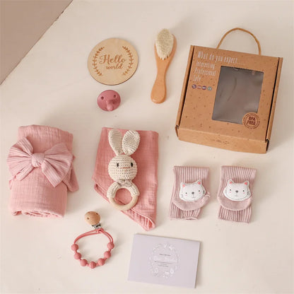 Baby Bad Set Decke Holz bürste Neugeborenen Meilensteine Monats karten Bades pielzeug für Babys Säugling Foto Requisiten Geburts geschenke Box