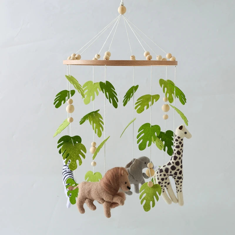 Baby Krippe Mobile Rassel Spielzeug Für 0-12 Monate Cartoon Filz Wald Tier Bett Glocke Hängen Holz Halterung Mobile newbaby Rassel Spielzeug