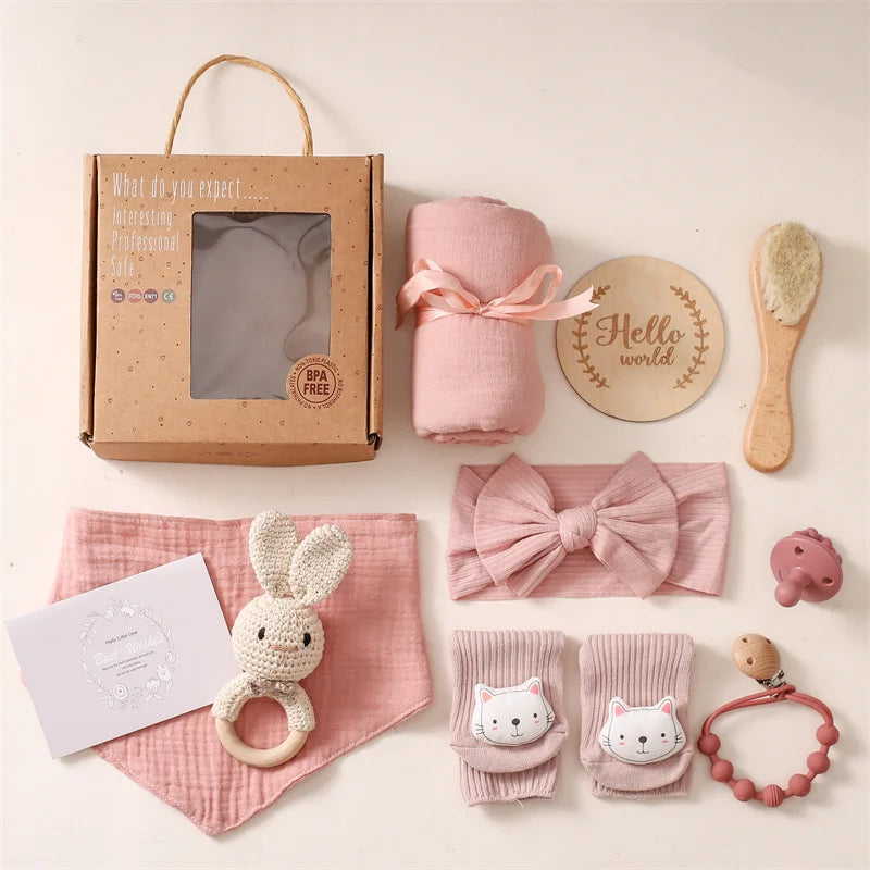 Baby Bad Set Decke Holz bürste Neugeborenen Meilensteine Monats karten Bades pielzeug für Babys Säugling Foto Requisiten Geburts geschenke Box